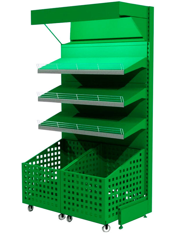 Овощной стеллаж с сетчатыми корзинами (2250-1250-500 мм