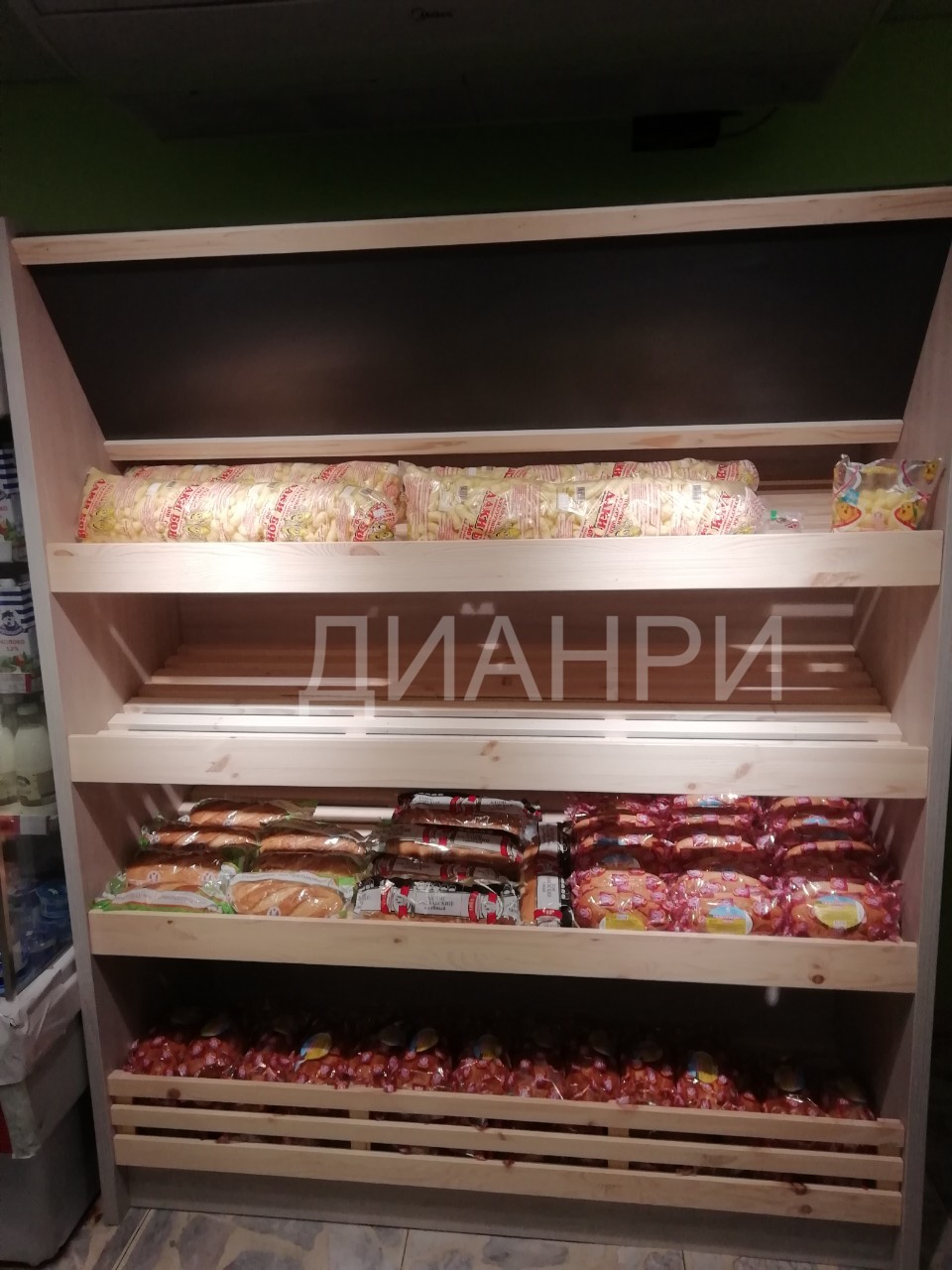 Хлебный стеллаж из дерева (ЛДСП+массив) с меловой доской-Дианри