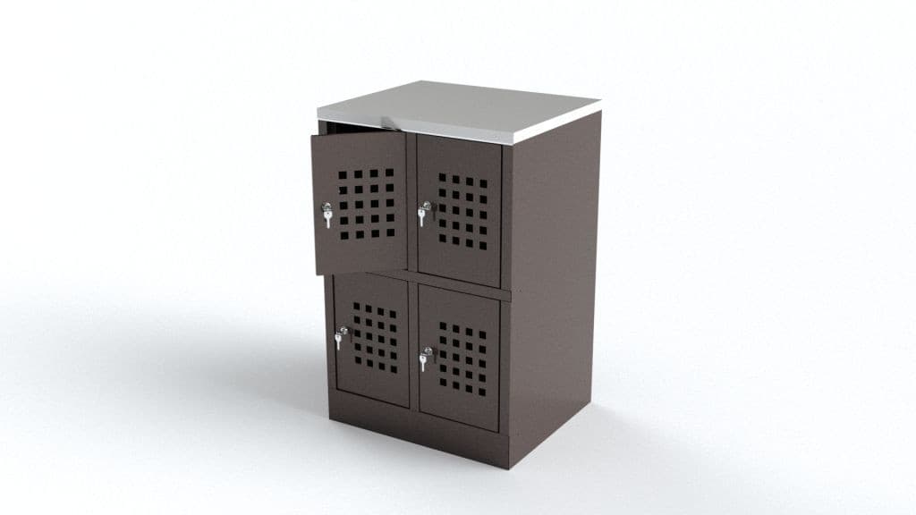 Камера хранения (шкаф металлический для хранения сумок)-упаковочный стол для магазина с четырьмя ячейками