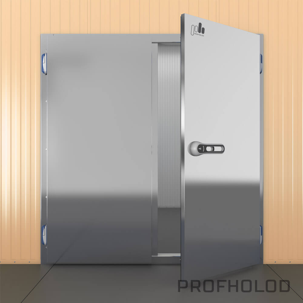 Распашная дверь двустворчатая для холодильной камеры немецкая фурнитура Райбах, ПрофХолод из нержавеющей стали - купить у официального дилера