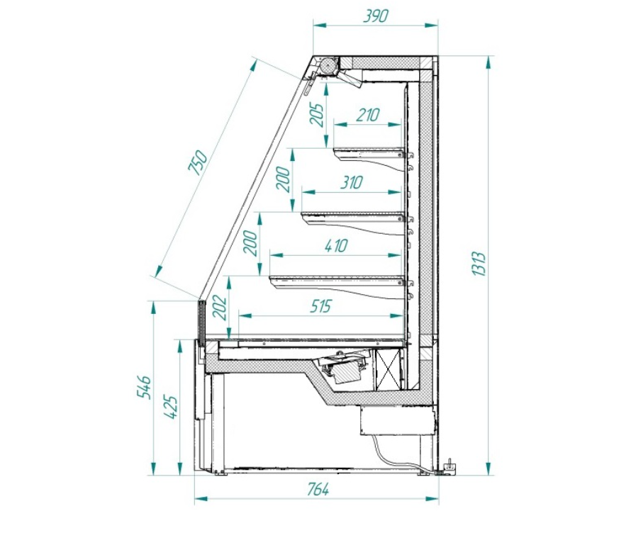 Витрина холодильная кондитерская Elegia Quadro SELF 1000 - размеры